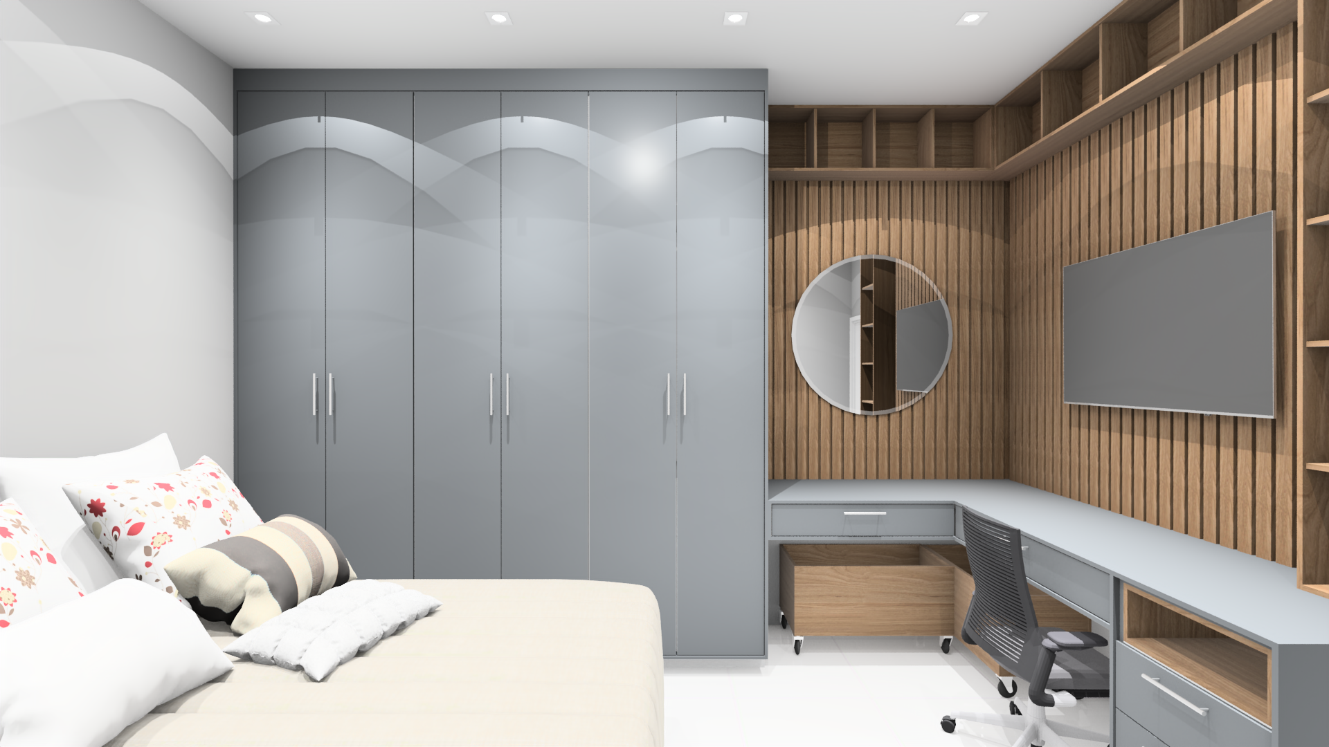 Dormitório 3D com home office