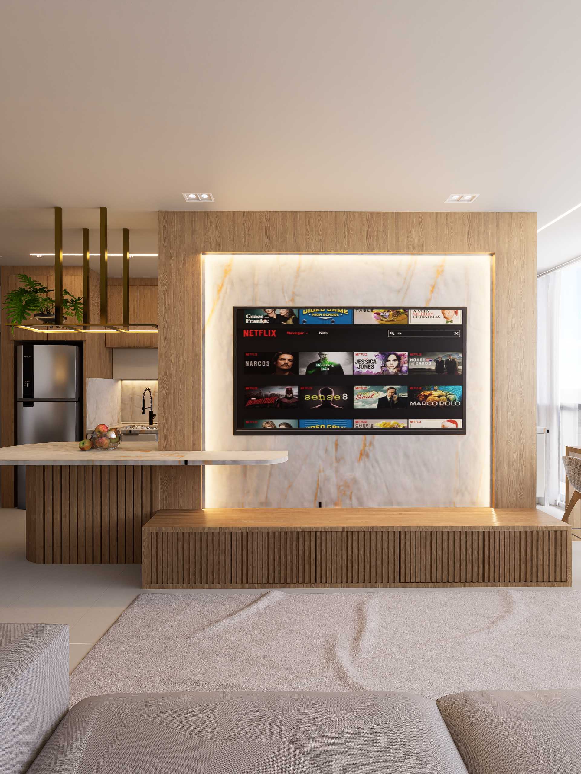 Sala planejada com móveis sob medida
